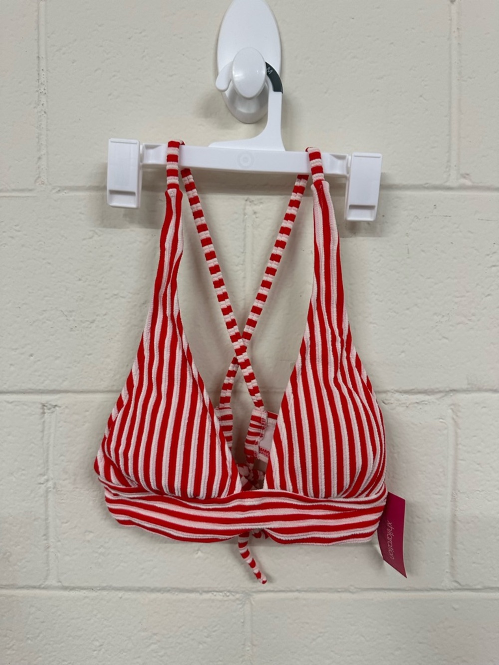 Women’s Xhilaration Red and White Striped Triangle Swim Top